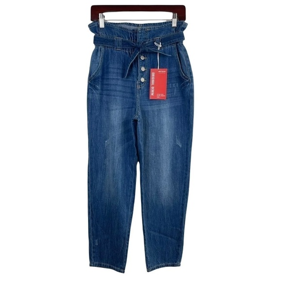 Wax Jean High Rise Paperbag Mom denim Jeans Pants S Blue Relaxed - Picture 2 of 9